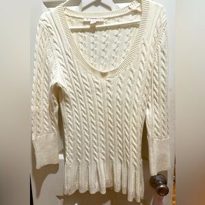 Boston Proper Peplum Cable Knit Sweater Ivory Cream Sz M New Without Tags